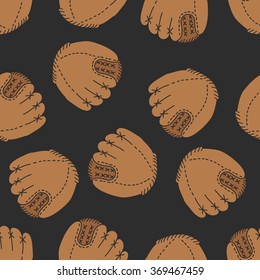 seamless doodle pattern. leather baseball glove. vector illustration