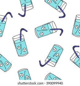 seamless doodle pattern. lemonade with ice. vector illustration