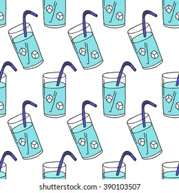 seamless doodle pattern. lemonade with ice. vector illustration