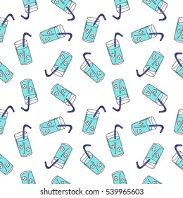 seamless doodle pattern. lemonade with ice. vector illustration