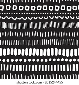 Seamless doodle pattern with lines dots. Abstract vector texture with hand drawn decorative horizontal lines. Repeating background with small brush strokes in line for fabric, packaging.