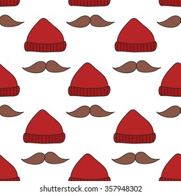 seamless doodle pattern. lumberjack hat and mustache. vector illustration