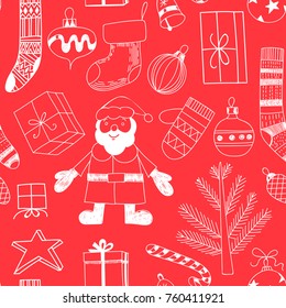 Seamless doodle pattern made of various Christmas related objects. Element for design