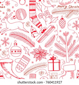 Seamless doodle pattern made of various Christmas related objects. Element for design