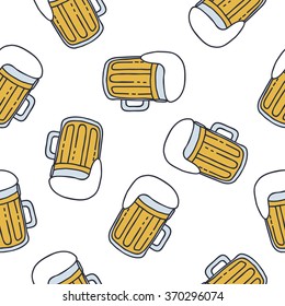 seamless doodle pattern. mug of beer. vector illustration