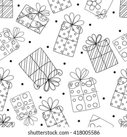 Seamless doodle pattern with present design