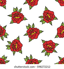 seamless doodle pattern. rose flower. traditional tattoo flash. vector illustration