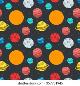 seamless doodle pattern. solar system planets. vector illustration