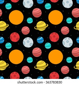 seamless doodle pattern. solar system planets. vector illustration