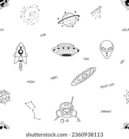 Seamless doodle pattern. doodle space. white background, black line. hand drawn. 
