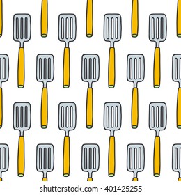 seamless doodle pattern. spatula for frying. vector illustration