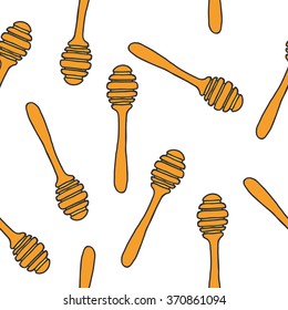 seamless doodle pattern. spoon for honey. vector illustration