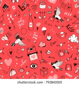 Seamless doodle pattern for St. Valentine's Day.Vector