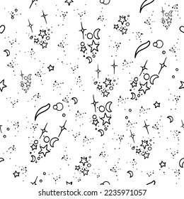 Seamless doodle pattern with stars and moons. Boho style illustration. Can be useful for textiles , wrapping paper or wallpapers. Vector illustration