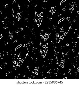 Seamless doodle pattern with stars and moons. Boho style illustration. Can be useful for textiles , wrapping paper or wallpapers. Vector illustration