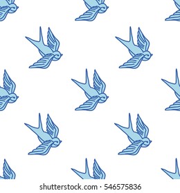 seamless doodle pattern. swallow. traditional tattoo flash. vector illustration