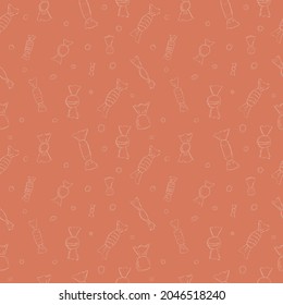 Seamless doodle pattern with sweets and lollipops in white outline