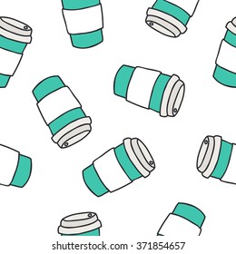 seamless doodle pattern. take away coffee cup. vector illustration