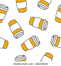 seamless doodle pattern. take away coffee cup. vector illustration
