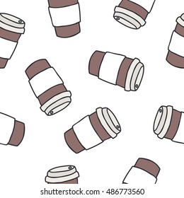 seamless doodle pattern. take away coffee cup. vector illustration