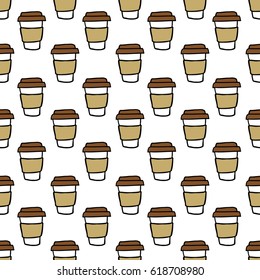 seamless doodle pattern. take away coffee cup. vector illustration