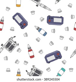 seamless doodle pattern. tattoo equipment and accessories. vector illustration