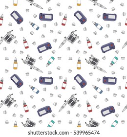 seamless doodle pattern. tattoo equipment and accessories. vector illustration