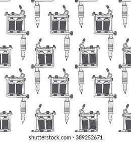 seamless doodle pattern. tattoo machine. vector illustration