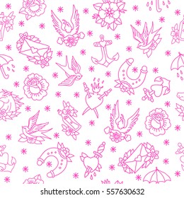 seamless doodle pattern. traditional tattoo flash. vector illustration