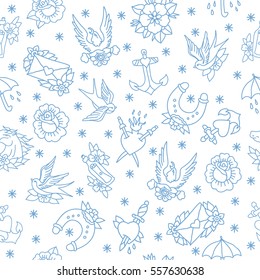 seamless doodle pattern. traditional tattoo flash. vector illustration