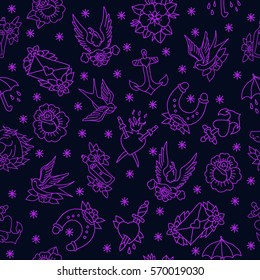 seamless doodle pattern. traditional tattoo flash. vector illustration