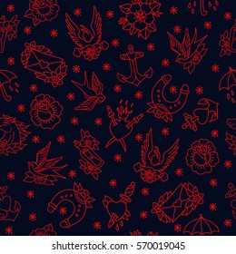 seamless doodle pattern. traditional tattoo flash. vector illustration