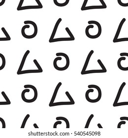 Seamless doodle pattern of triangles and circles