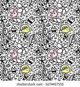 Seamless doodle pattern. Vector background. Funny linear elements on a white background. For wrapper, textile, wallpaper, background

