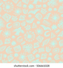 Seamless doodle pattern. Vector hand drawn pattern on pastel creamy background. Kids theme. Great for package or fabric design. Sketchy style.