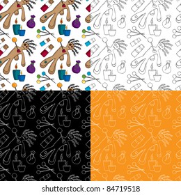 A seamless doodle pattern with VooDoo icons. Four versions.
