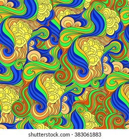 Seamless doodle pattern of waves curls