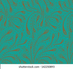 Seamless doodle peacock feathers pattern