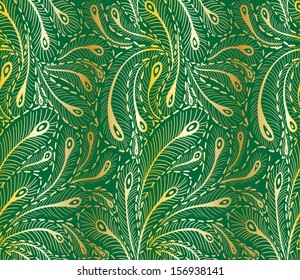 Seamless doodle peacock feathers pattern