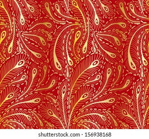 Seamless doodle peacock feathers pattern