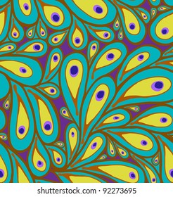 Seamless doodle peacock feathers pattern