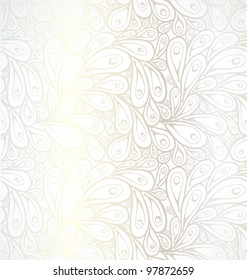 Seamless doodle peacock feathers pattern. Silver gradient.