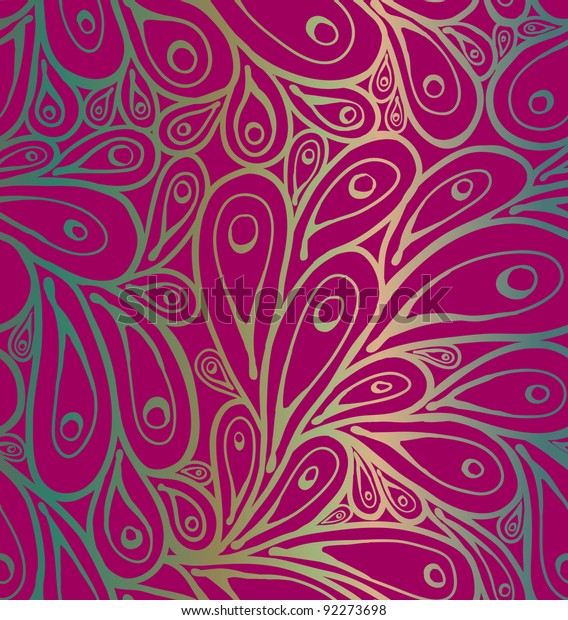 Seamless doodle peacock\
feathers pattern