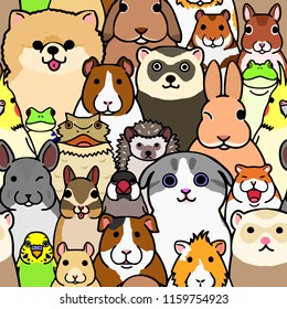 seamless doodle pet animals faces colorful background