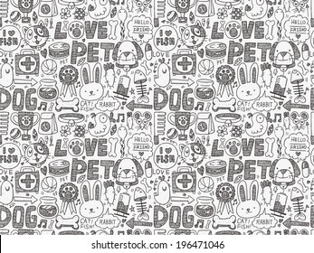 Seamless Doodle Pet Pattern