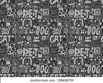 seamless doodle pet pattern