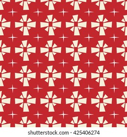 Seamless doodle ribbon texture vector pattern on red background
