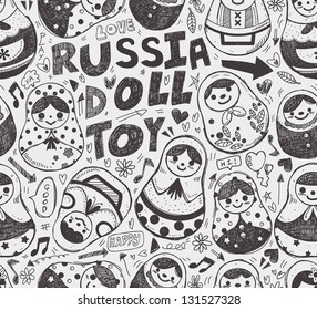 seamless doodle Russian Doll pattern