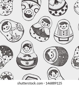 seamless doodle Russian Doll pattern
