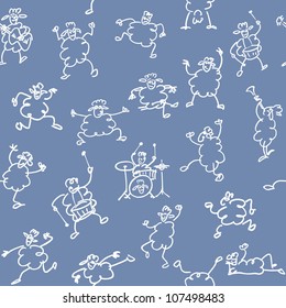 seamless doodle set of funny sheeps pattern